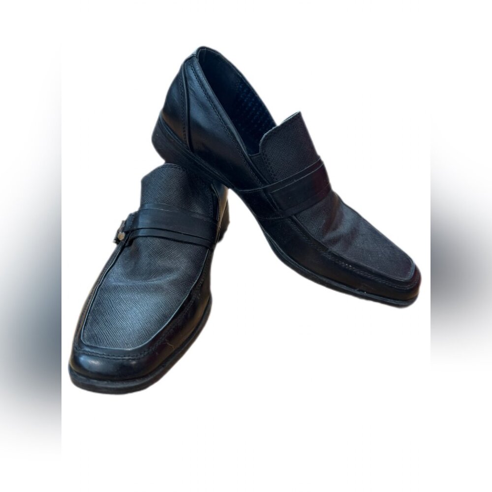 STEVE MADDEN "Santer" Black Leather Men's Loafers with Horse-Bit Buckles